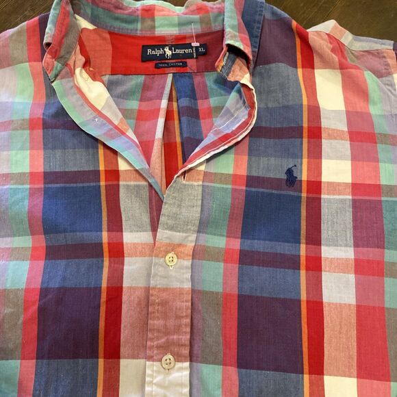 Vtg 90s Ralph Lauren Blue Label XL Red Plaid Soft Cotton Long Sleeve Shirt - Picture 2 of 6